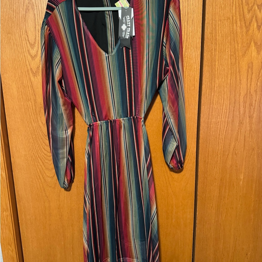 Crazy Train Colorful Striped Long Sleeve Dress